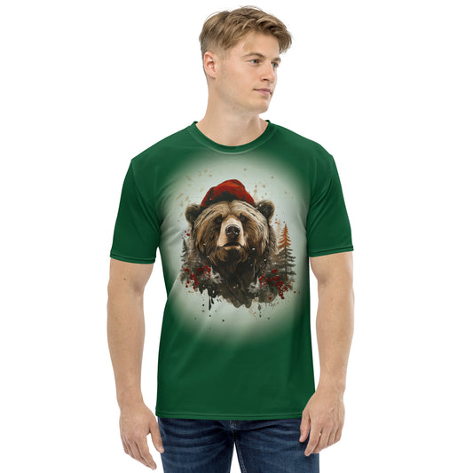 Christmas Bear Men's All Over Print T-Shirt Forest Green