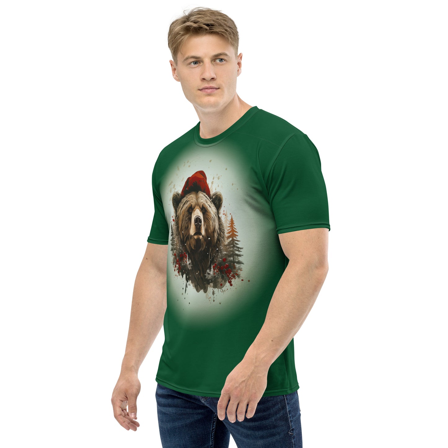 Christmas Bear Forest Green Men's All Over Print t-shirt