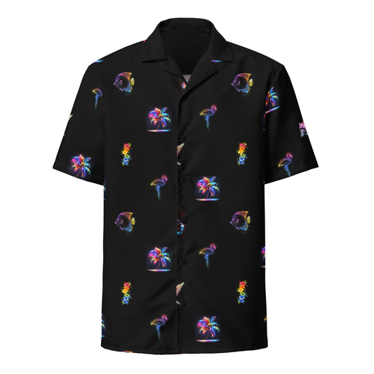 Palm Trees n' Flamingos Men's All Over Print Button-Up Shirt